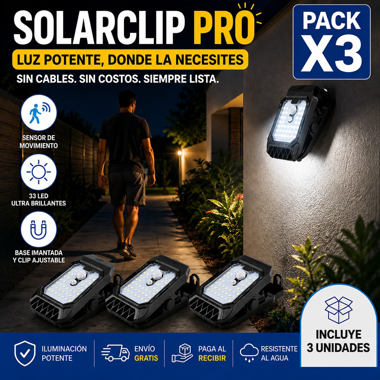 Pack 3 Lámparas SolarClip Pro